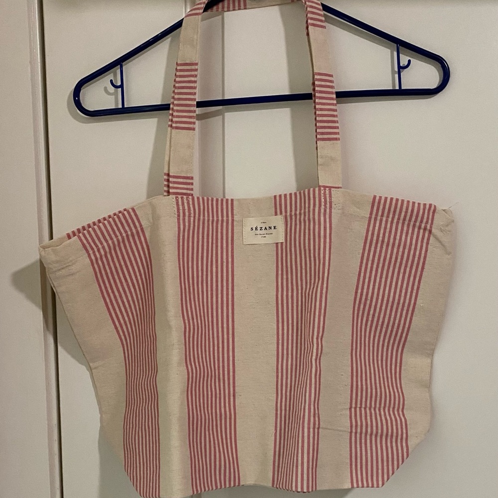 *SOLD* Sezane tote pink stripes